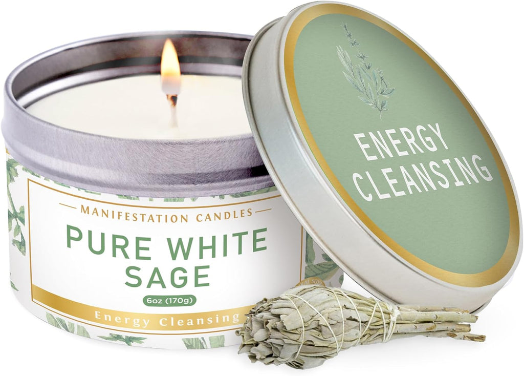 Magnificent 101 Pure Sage Tin Candle for Energy Cleansing, 6oz