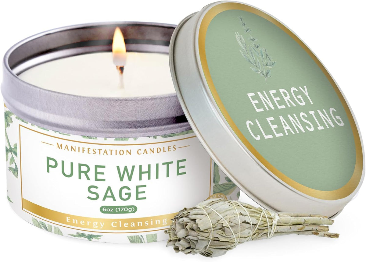 Magnificent 101 Pure Sage Tin Candle for Energy Cleansing, 6oz