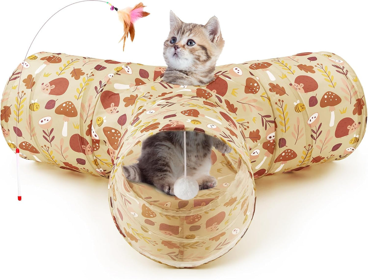 Tempcore Cat Tunnel, 3-Way Collapsible Toy for Indoor Cats, Black & Blue