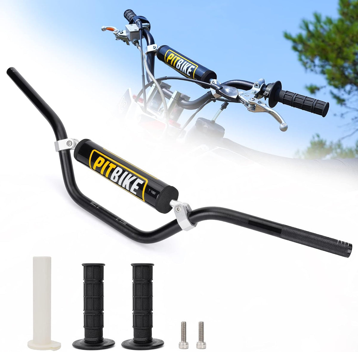 Universal 7/8" 22mm Dirt Pit Bike Handlebars with Crossbar, Foam Pad-Black