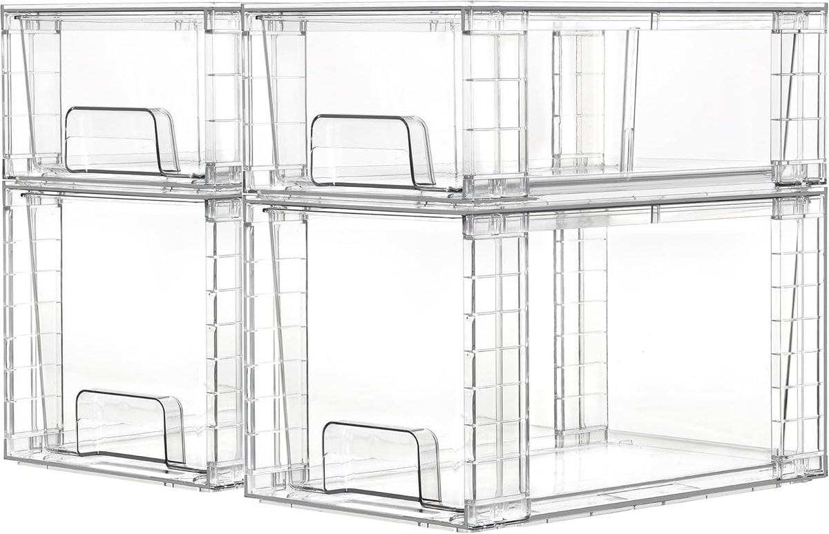 Vtopmart Clear Stackable Storage Drawers, 3 Pack Wide Organizer Set
