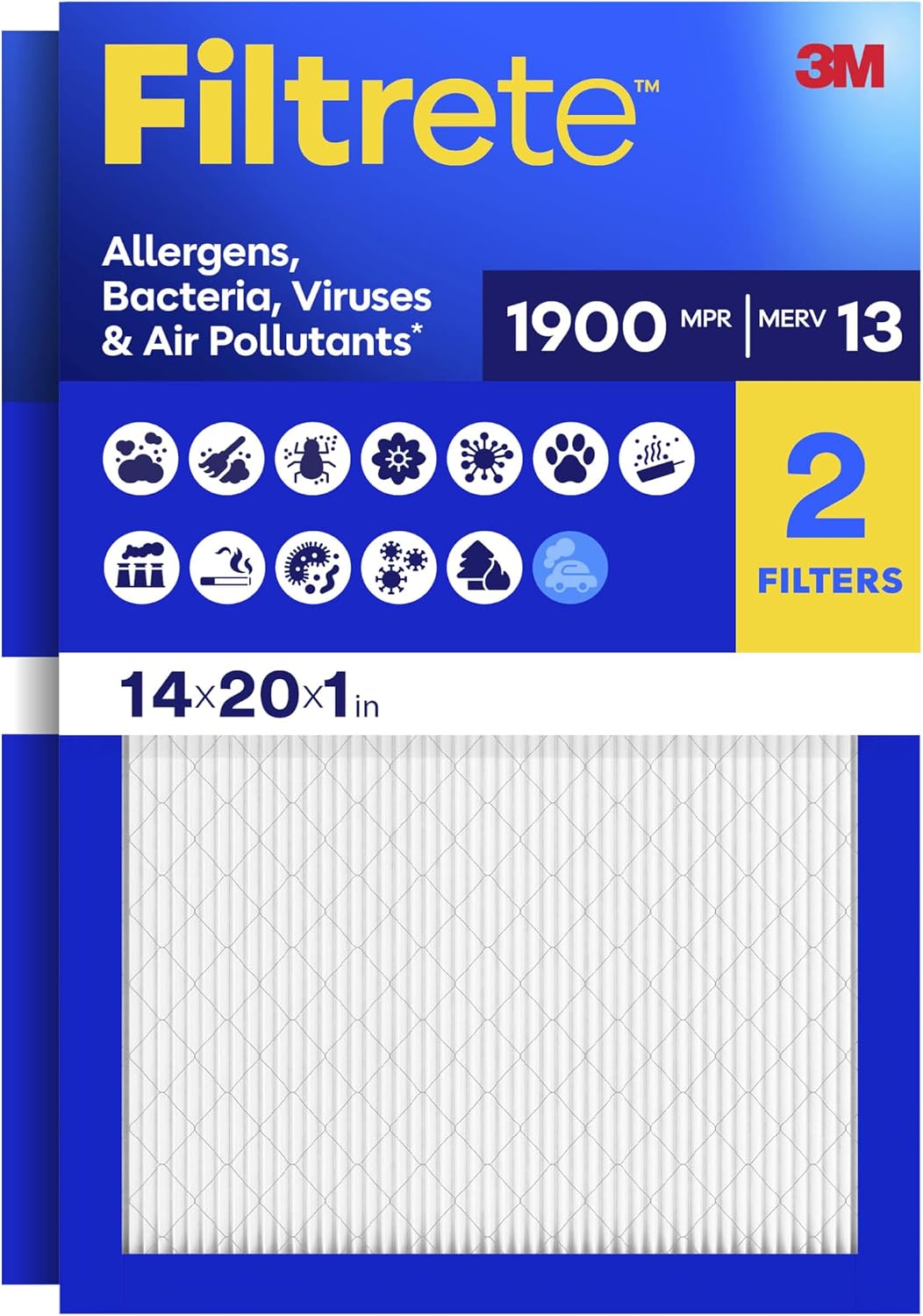 Filtrete 16x25x1 Air Filter, MERV 13 MPR 1900, Allergens, Bacteria, Viruses & Air Pollutants, 3-Month AC/Furnace Filters, Cleaner Air Reliable Airflow, 2 HVAC Filters(Act Size 15.62x24.62x0.78 in)