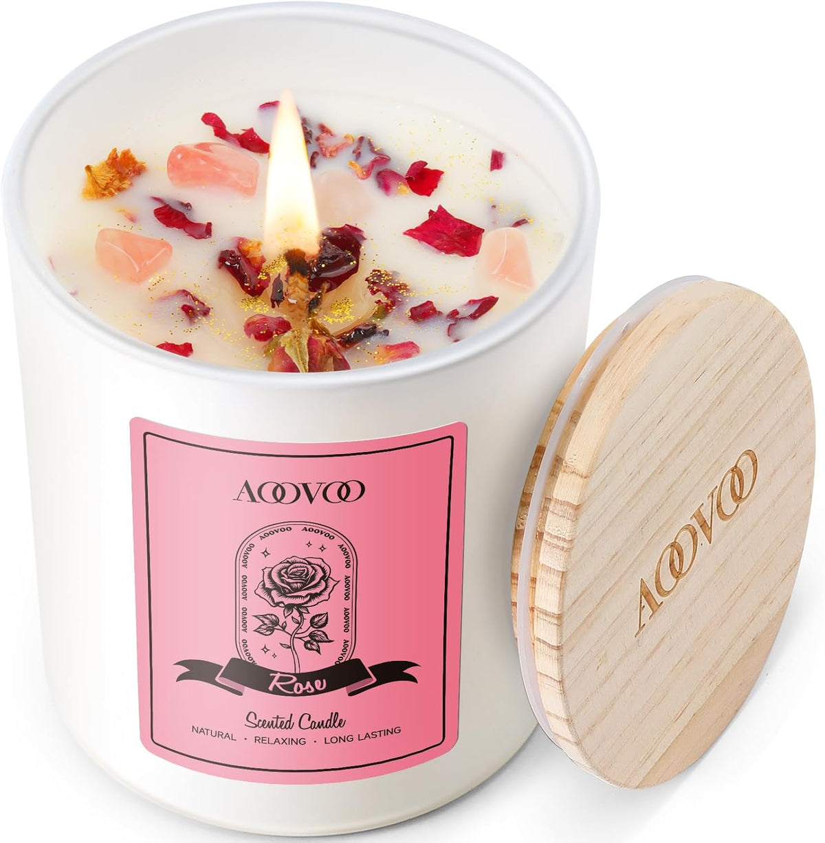 AOOVOO Lavender Scented Candles for Women - Aromatherapy Candle with Crystals Inside, 10oz Soy Candles for Home Scented, Birthday Gifts Mothers Day Candle for Women Mom