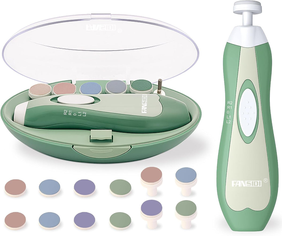 Fansidi Baby Nail Trimmer Electric, Easy & Safe Nail File for Newborn Infant Toddler, Whisper-Quiet Nighttime Use, 4-Stage Age-Matched Grinding Heads, LED Light, 18-Piece Kit, Blue, Baby Shower Gift