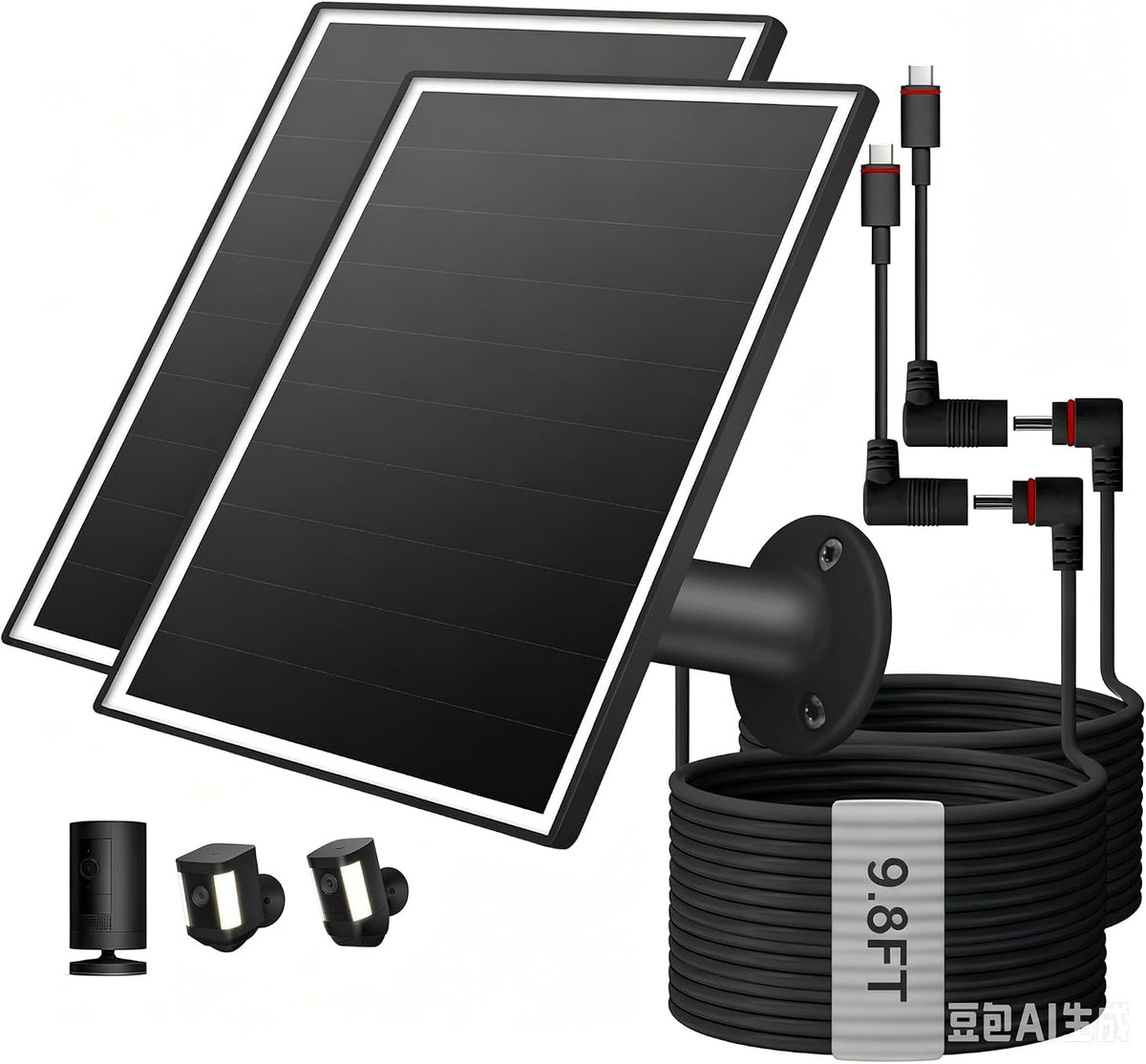 Solar Panel for Ring Camera, 6W Solar Charger with USB-C & Barrel Plug for Ring Stick Up Cam Plus/Pro & Spotlight Cam Battery Series, Waterproof, 9.8ft Cable, White