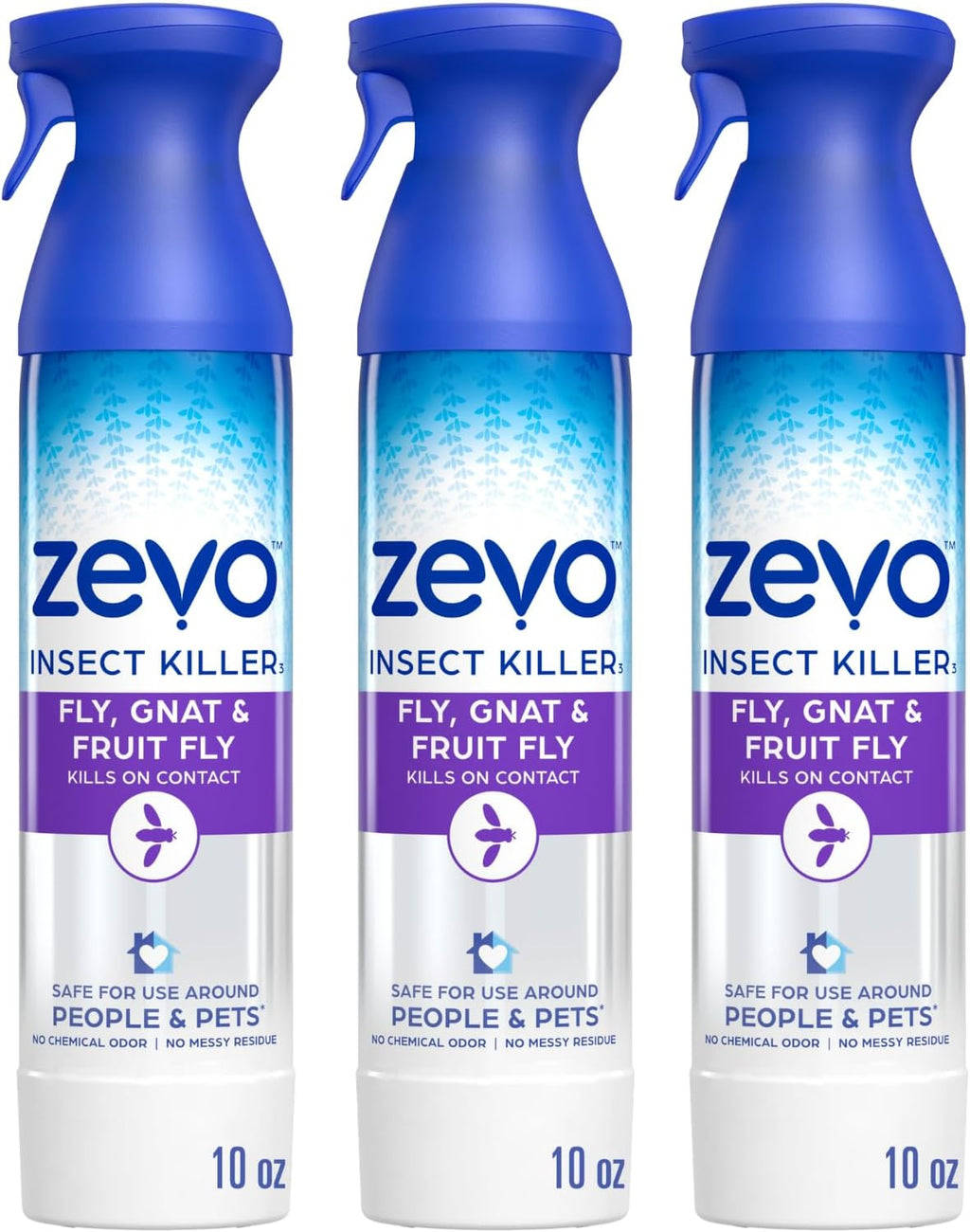 Zevo Flying Insect Bug Aerosol Spray, Kills Flies & Fruit Flies, 3 Bottles