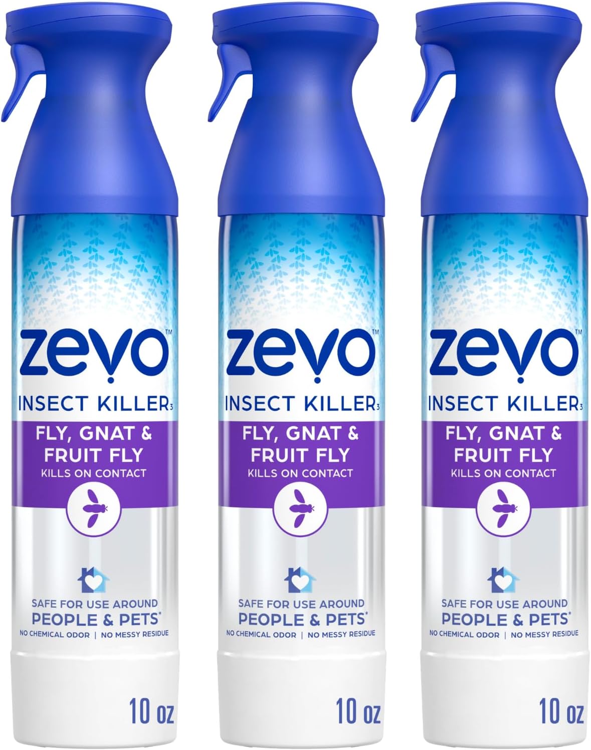 Zevo Flying Insect Bug Aerosol Spray, Kills Flies & Fruit Flies, 3 Bottles