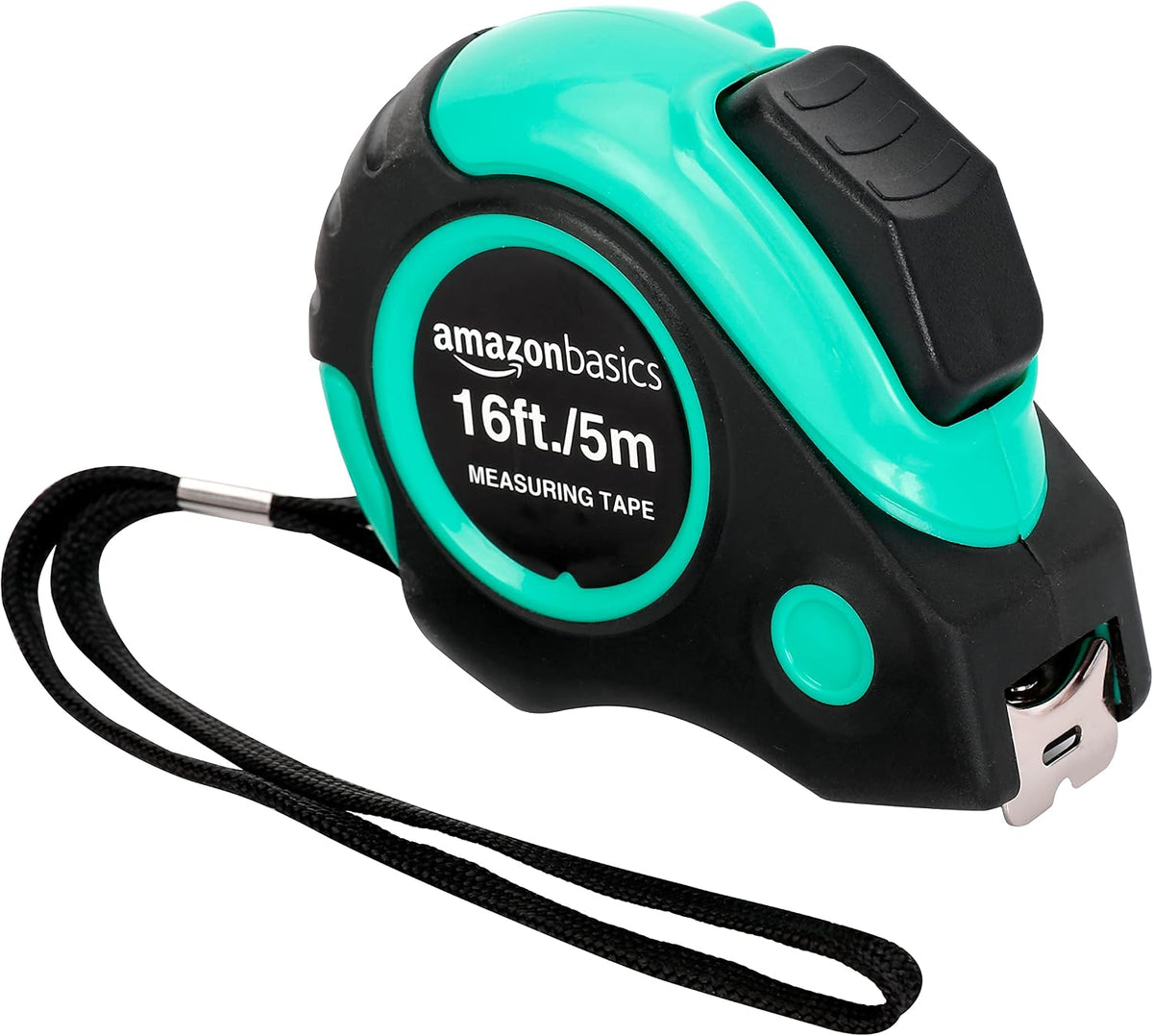 Amazon Basics Retractable Tape Measure with Metric and SAE Measurements, 16 ft / 192 in, Turquoise