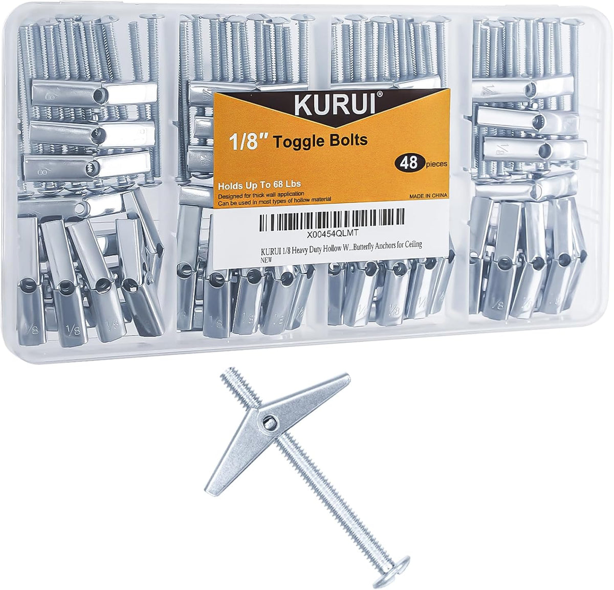 KURUI Drywall Anchors Assortment Kit With Self Drilling Wall Anchors and Heavy Duty Toggle Bolts, Metal/Plastic Dry Wall Anchors for Hanging Picture Art, 164Pcs Butterfly Anchor and Screws for Ceiling