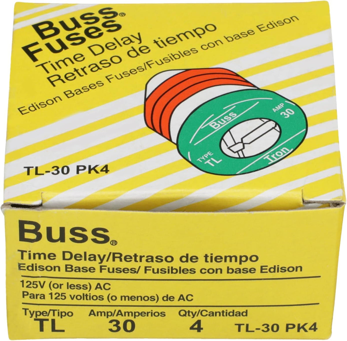 Bussman TL-30PK4 30 Amp TL Edison Plug Time Delay Fuse 4 Count