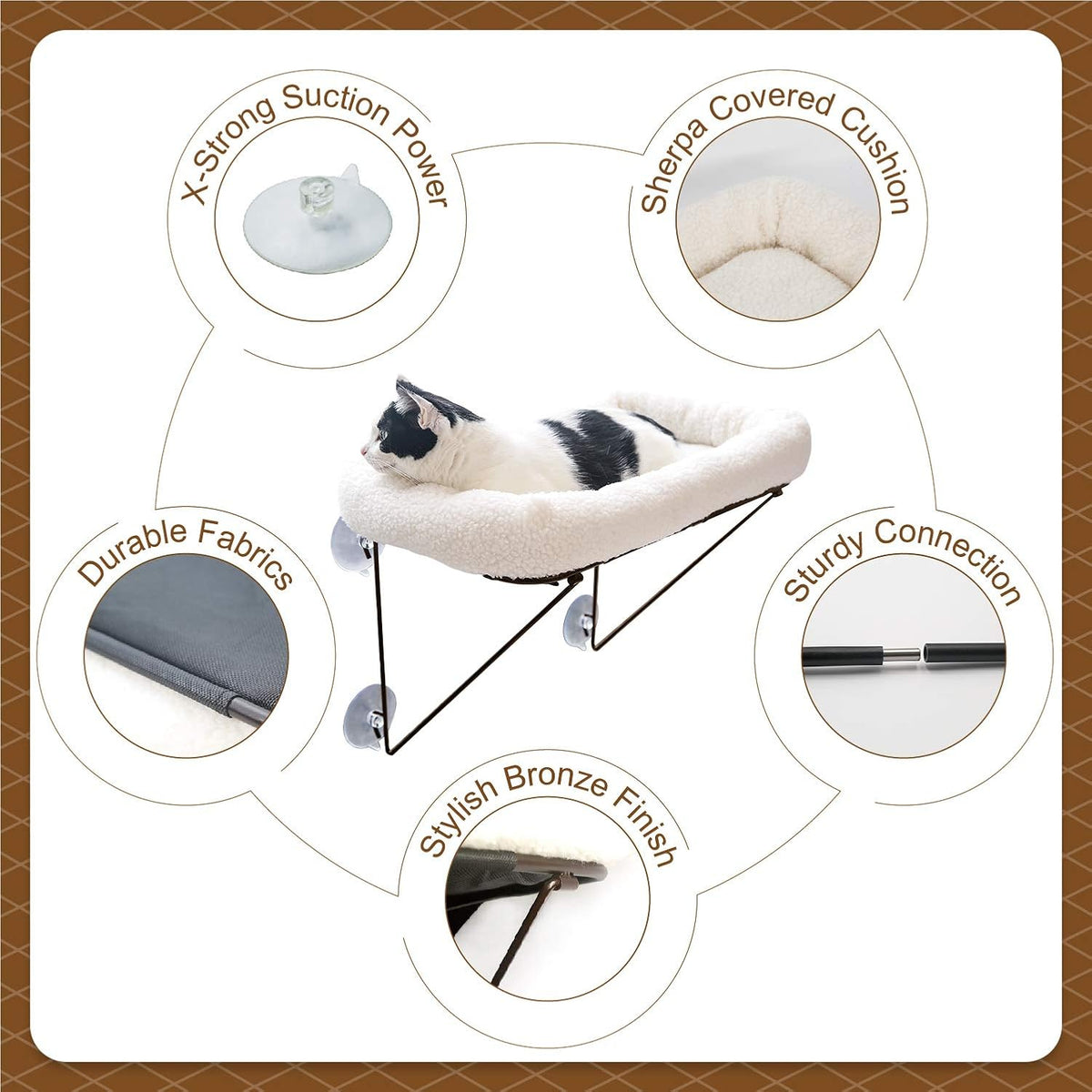 Zakkart Cat Window Perch, 100% Metal Supported from Below (White)