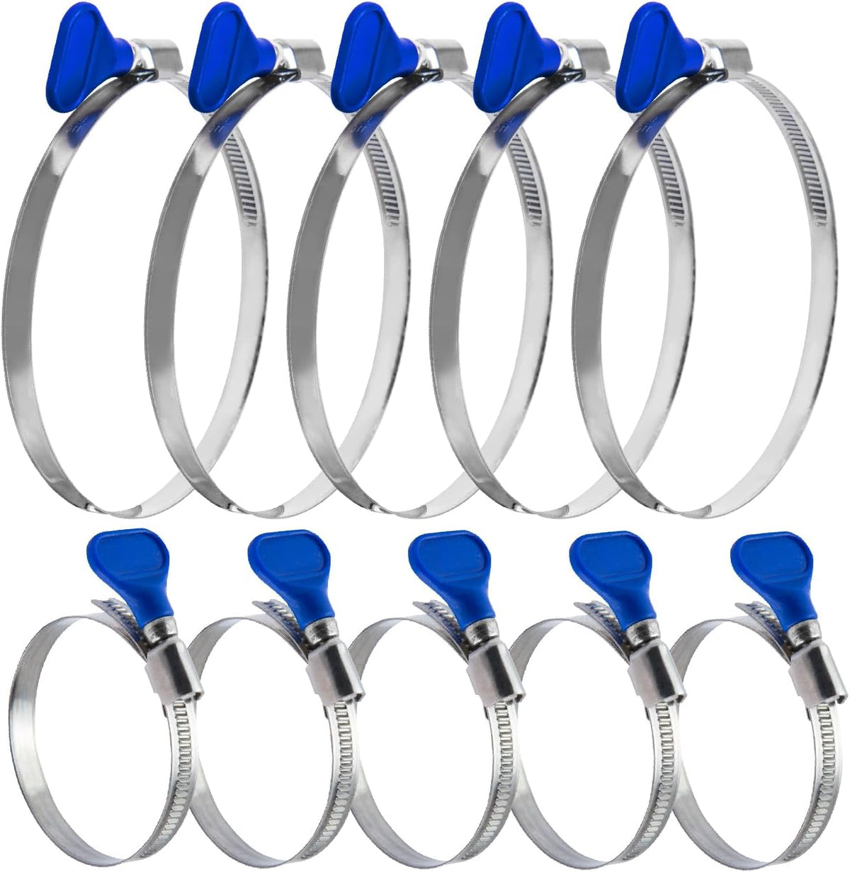 POWERTEC 70260 4 Inch Key Hose Clamp, Thumb Screw Key Adjustable Stainless Steel Hose Clamps for Dust Collection, Dust Collector and Dryer Vent Hose, Pipe Clamp, RV Clamp, Worm Gear Clamp, 10 pack