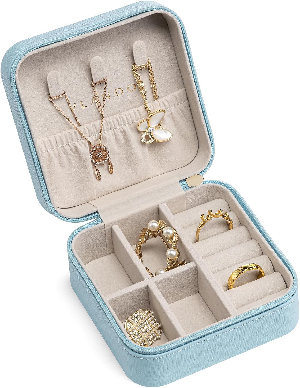 VLANDO Travel Jewelry Case, Compact Design, Necklace Hook, Anti-Tangle