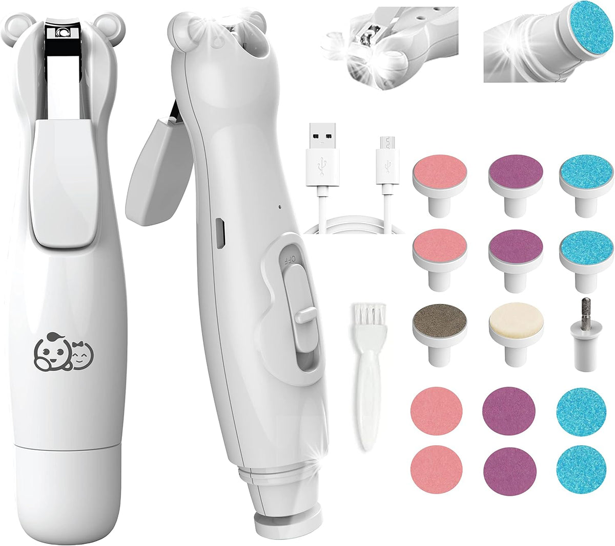 Royal Angels Upgraded 21 in 1 Baby Nail Trimmer with Labeled Case, 13 Extra Replacement Pads, Safe Electric Baby Nail File Kit for Newborns & Toddlers, Whisper Quiet Nail Clipper with LED Light (Blue)