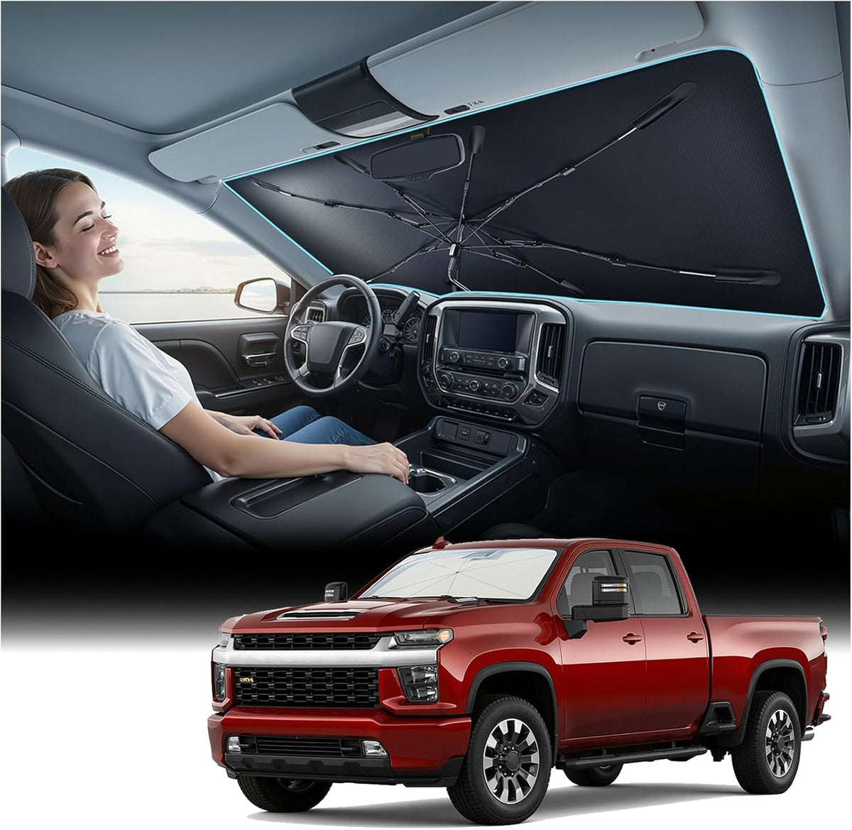 Nmoiss 2026 Windshield Sun Shade Umbrella [Vinyl Coating Heat Shield]