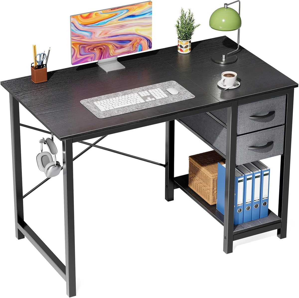 Sweetcrispy 40-Inch Computer Desk with Drawers, Office Desk, Brown