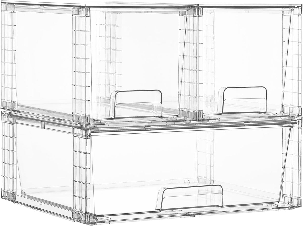 Vtopmart Clear Stackable Storage Drawers, 3 Pack Wide Organizer Set