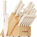 Astercook Knife Set, 15 Pieces Kitchen Knife Set with Sharpener Block, German Stainless Steel Knives with Anti-Rust Coating, Dishwasher Safe, Elegant Cream White Design, Perfect for Holiday Gifts