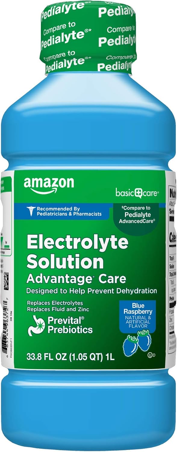 Amazon Basic Care Oral Electrolyte Solution with Zinc for Rehydration, Unflavored, No Artificial Flavors or Sweeteners, 33.8 fl oz (1-Pack)