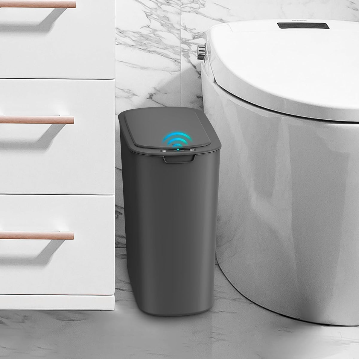 Cesun Automatic Small Bathroom Trash Can with Lid, 2.6 Gallon, White