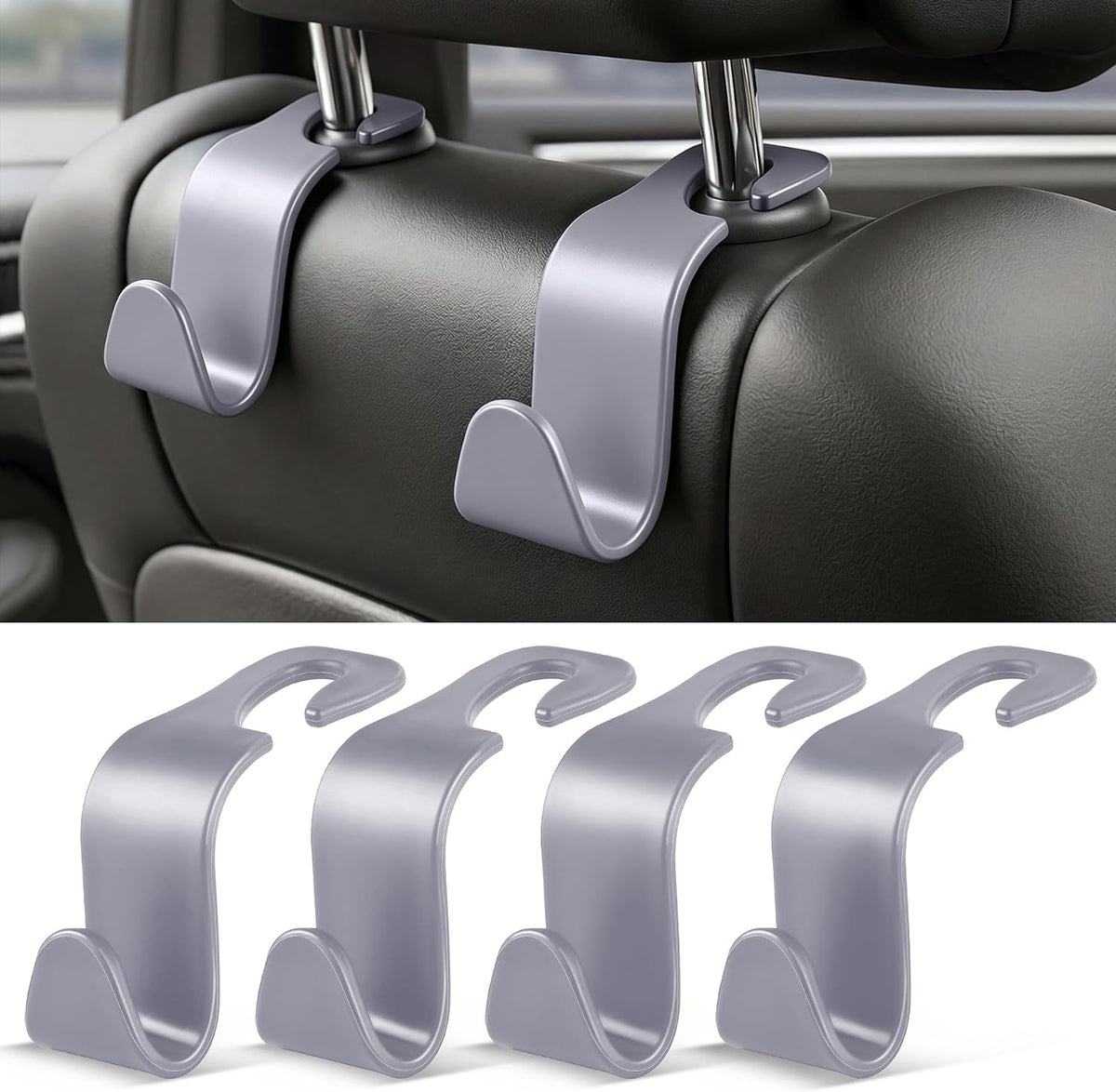 SINGARO Universal 4 Pack Car Seat Headrest Purse Hook, Carbon Fiber Back Seat Hook Storage Organizer Hanger for Purse Handbag Coat, Car Interior Accessories(Black)