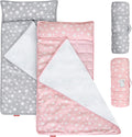 Moonsea Toddler Nap Mat with Pillow and Fleece Minky Blanket Grey