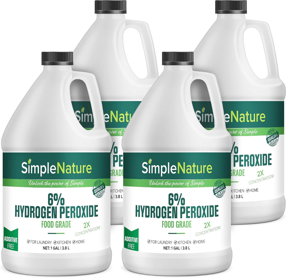 SimpleNature 12% Food Grade Hydrogen Peroxide Solution - 1 Gallon - Natural Multipurpose Cleaner - Made in USA - Ideal for Commercial, Residential, Kitchen, Bath, Laundry, and More