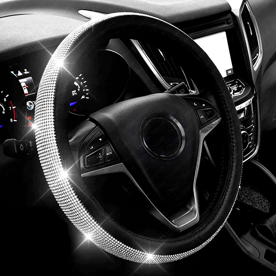 New Diamond Leather Steering Wheel Cover with Bling Crystal Rhinestones