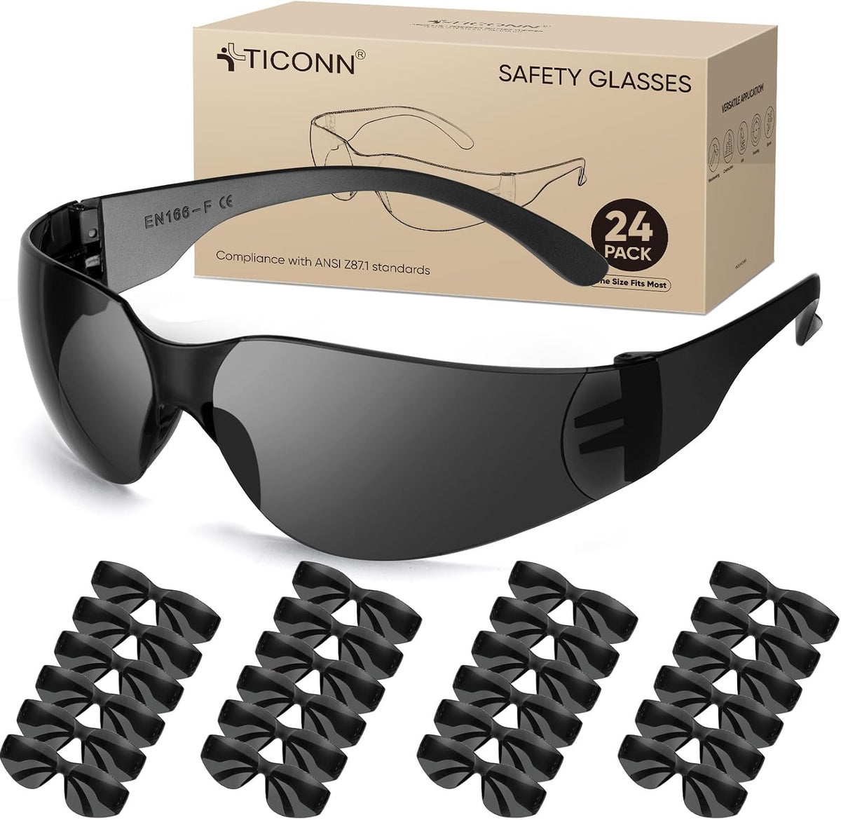 TICONN Clear Safety Glasses for Men & Women, ANSI Z87.1 Safety Goggles