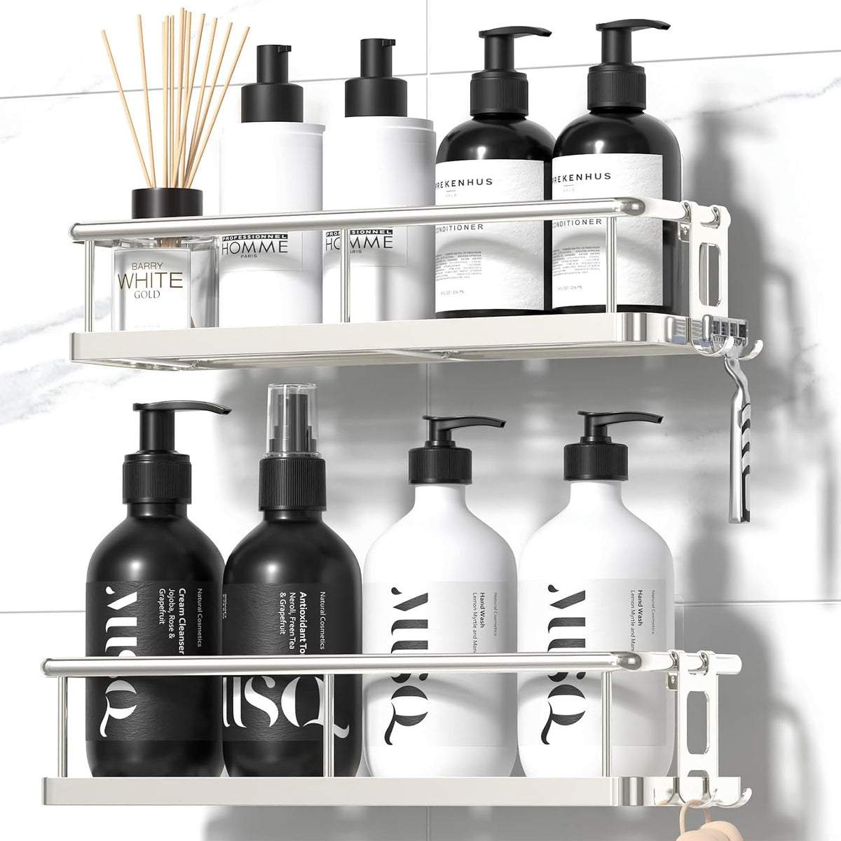 YASONIC Shower Caddy Adhesive, Rustproof Shower Organizer, Large Capacity Shower Shelves for Inside Shower, No Drilling Bathroom Organizers and Storage for Home Decor （2 Pack Black）