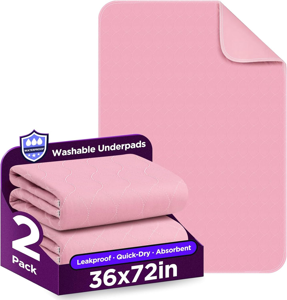 Washable Bed Pads 36" x 72" - 2 Pack, Grey, Waterproof Bed Pads for Incontinence, Bed Wetting Pads for Bed, Sofa, Floor, Resuable Underpads for Adults, Seniors, Pet
