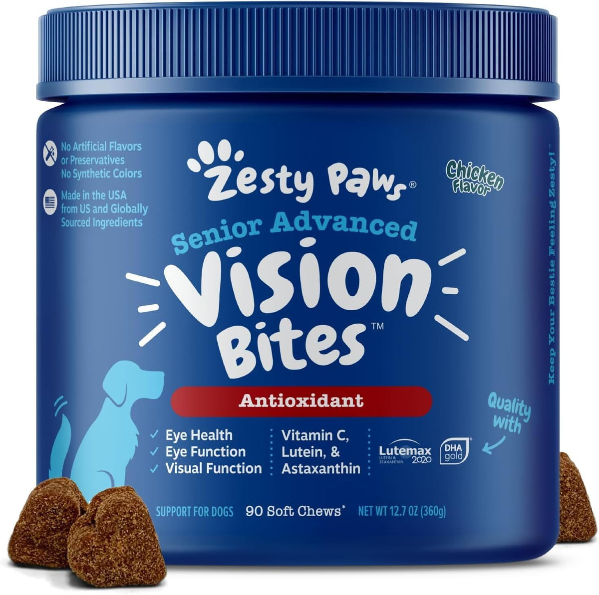 Zesty Paws Senior Dog Supplement - Eye & Vision Chews, Chicken, 90 Ct