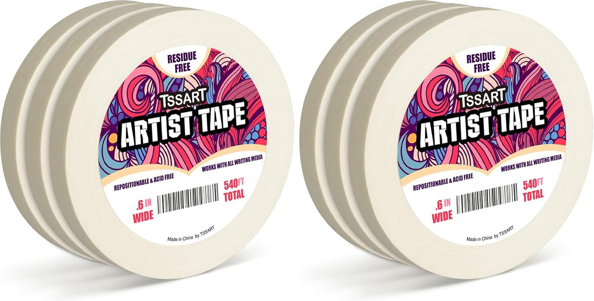 3 Pack White Artist Tape - Masking Artists Tape for Drafting Art Watercolor Painting Canvas Framing - Acid Free 0.6inch Wide 540FT Long Total