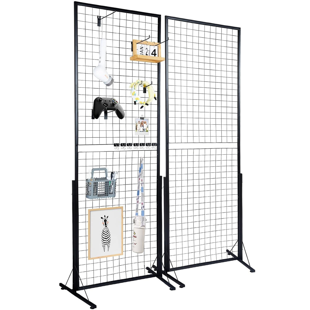 VEVOR 2 x 5.6 Ft Grid Wall Panels, 2 Packs Wire Gridwall Display Racks Tower with T-Base, Floorstanding Double Side Gridwall Panels, Retail Display with Extra Clips and Hooks for Art Craft Shows