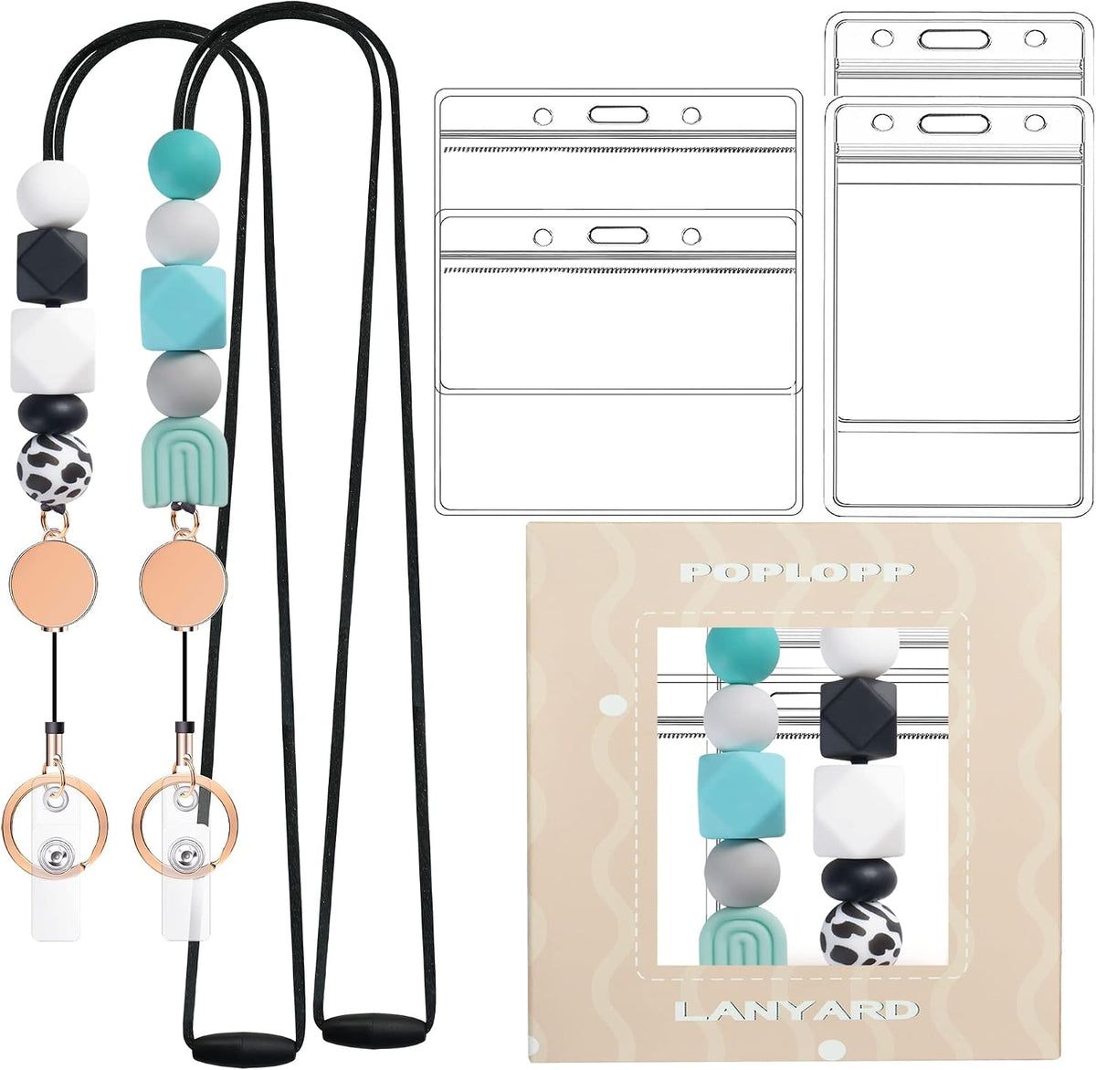 Retractable Lanyards for ID Badges and Keys with 2 Waterproof Card Holders