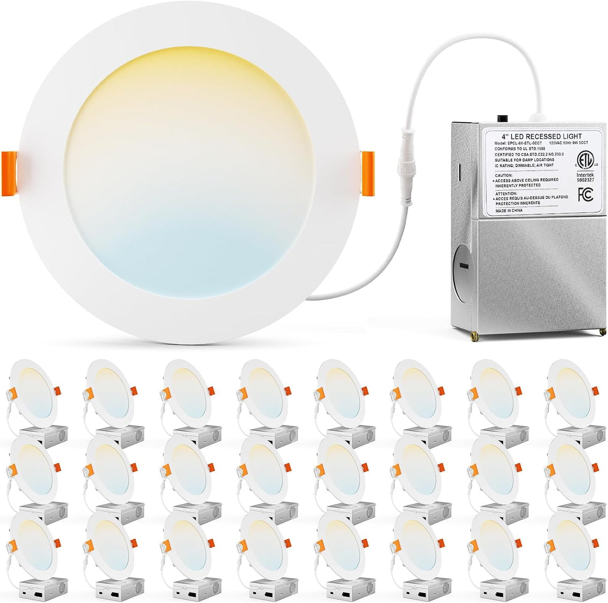 CHARKEE 24 Pack 6 Inch Ultra-Thin 5CCT LED Recessed Ceiling Light,Canless