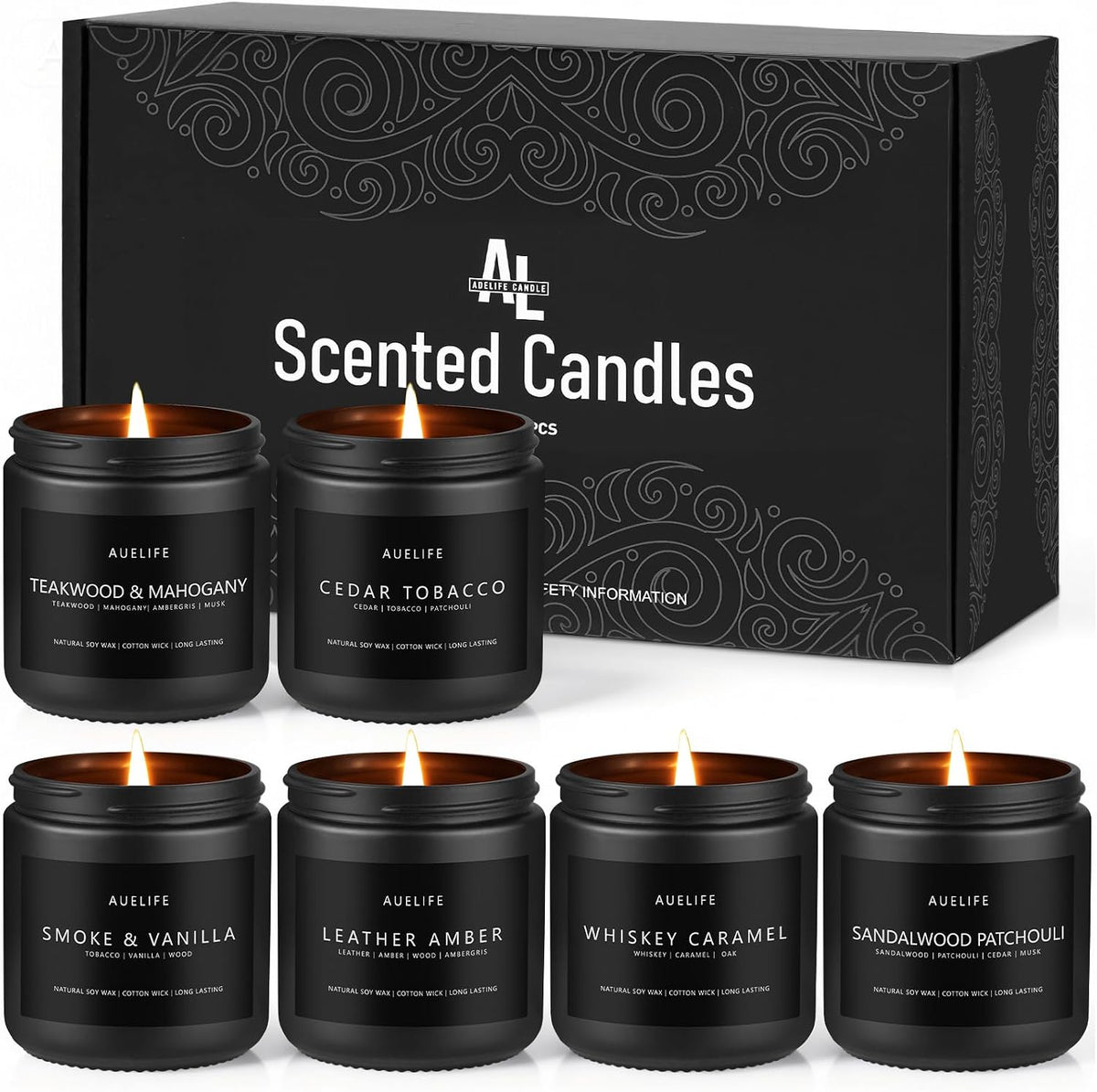 Auelife Candles for Men Gift Set, 4 Pack Soy Wax, Masculine