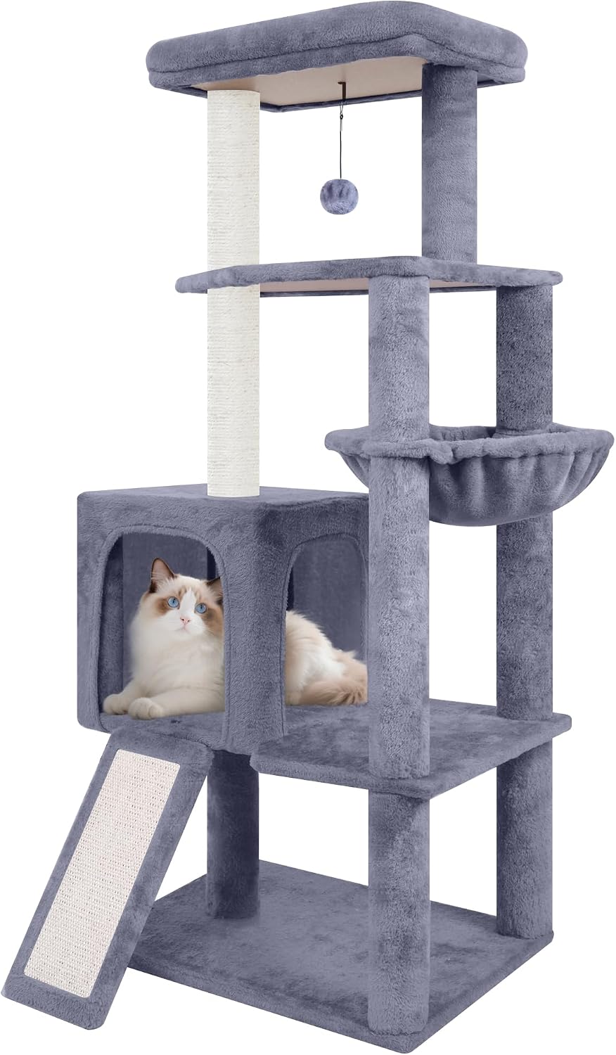 TWDEPART Cat Tree Tower with Cat Scratching Post for Indoor Cats, Activity Centre Climbing Tree with Scratching Board and Playful Toy Balls, Grey