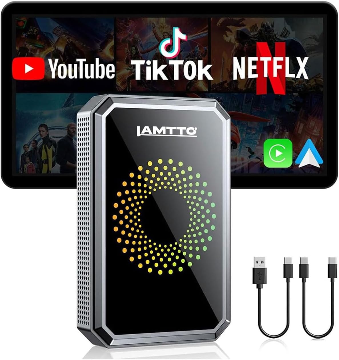 LAMTTO Wireless Carplay Adapter for Streaming Net-Flix/YouTube/TikTok