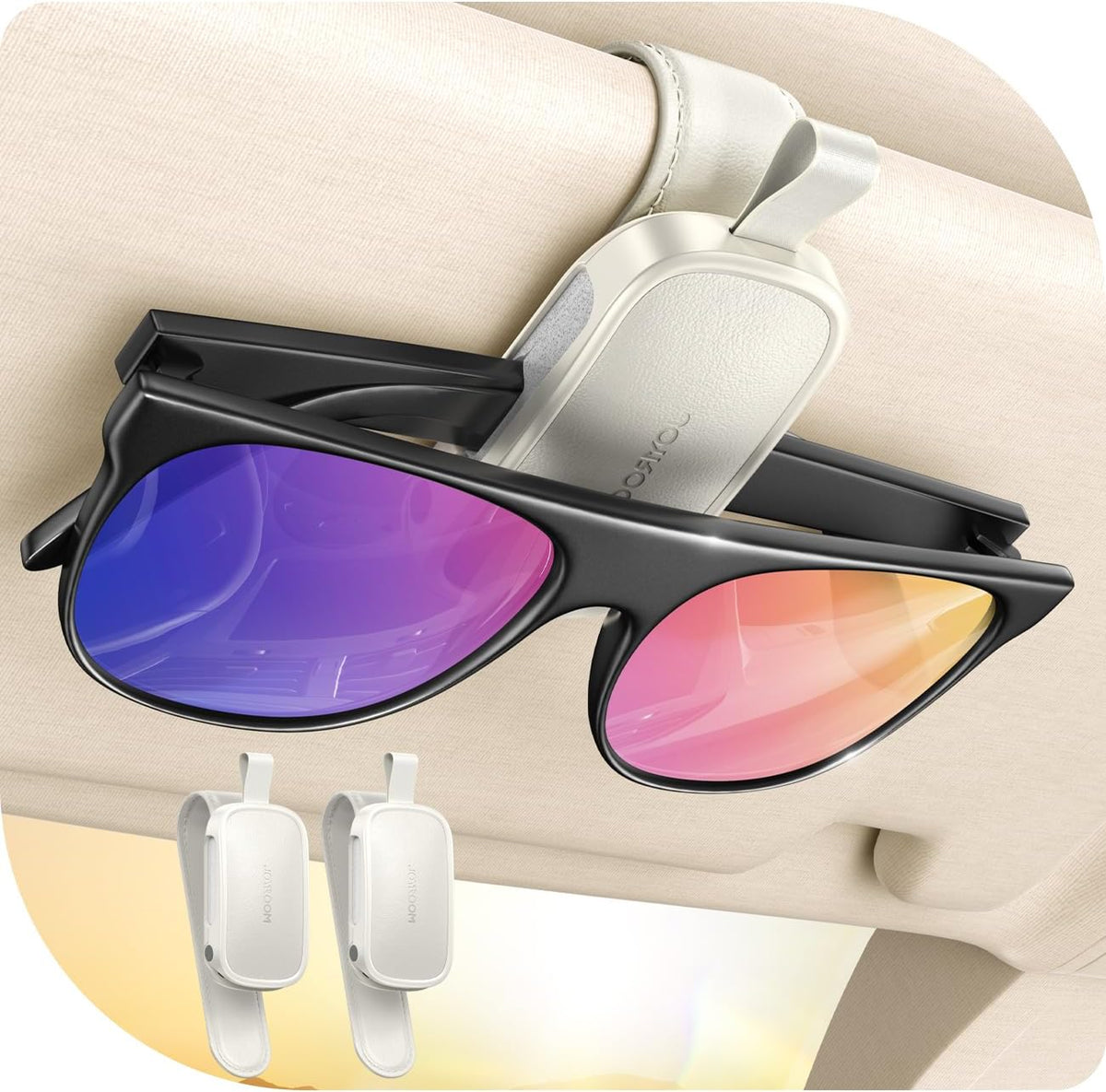 JOYROOM Magnetic Leather Sunglass Holder for Car Visor - Black