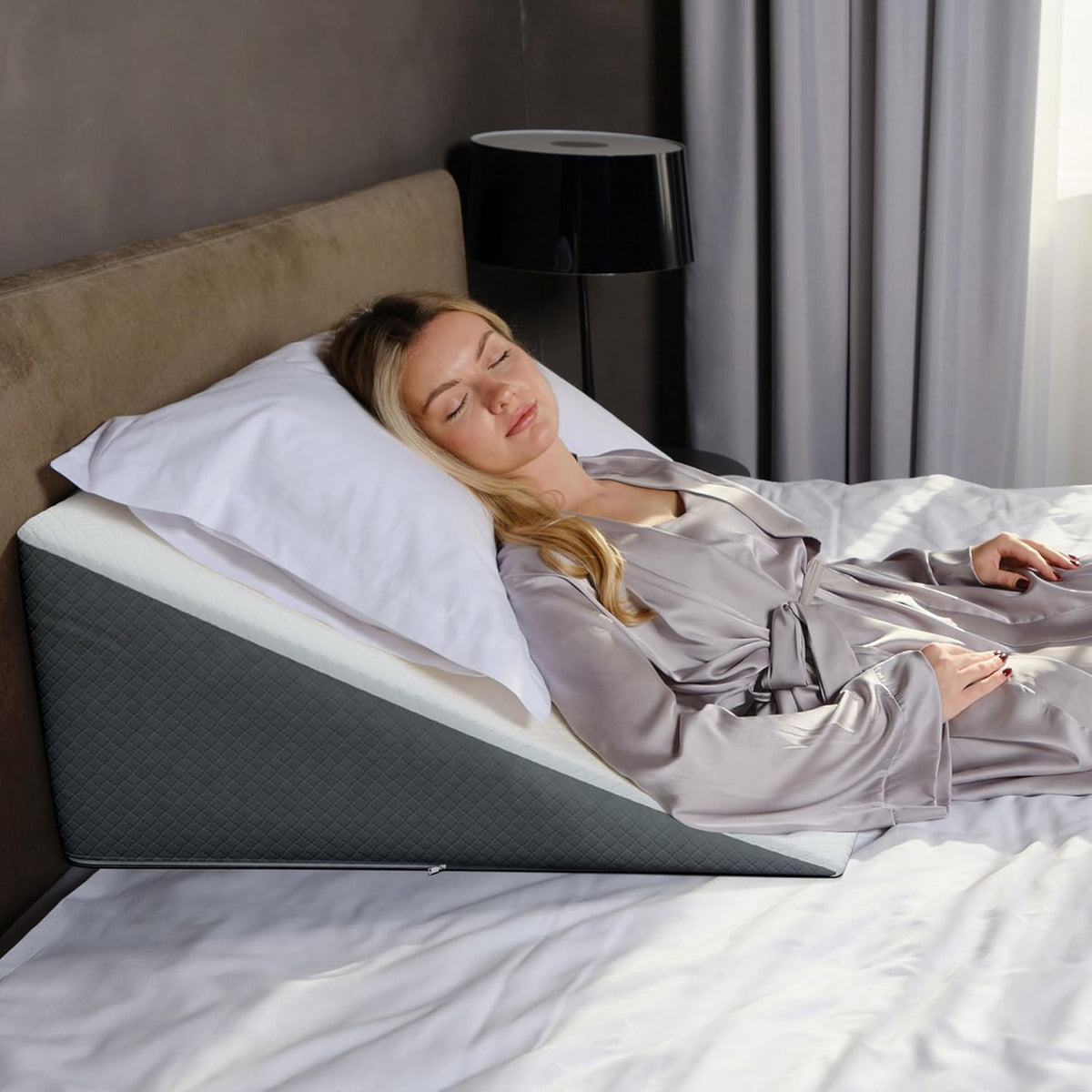 Kolbs Bed Wedge Pillow for Sleep Apnea, FSA Eligible Acid Reflux, and Back Pain Relief, with Chic Jacquard Cover - Headboard Wedges for Sleeping (Standard Width 7.5" Height)
