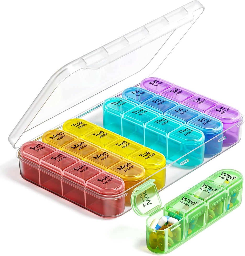 Odaro Weekly Pill Organizer 4 Times A Day, Daily Pill Box 7 Day, Black