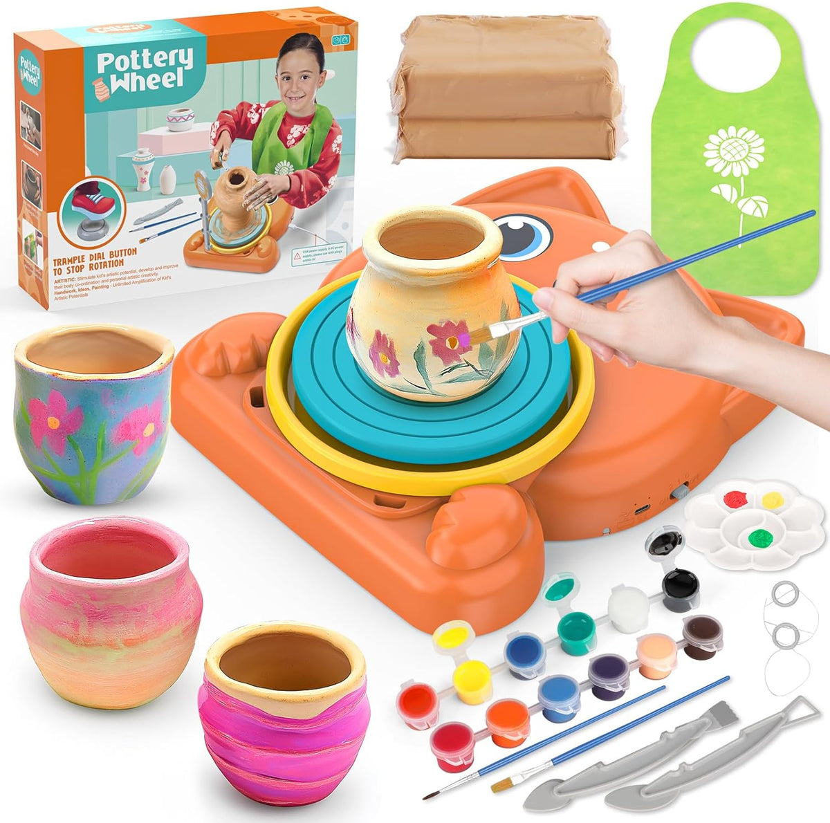Pottery Wheel for Kids, Pottery Painting Craft Kit Sensory Toy Gift Girl 6+
