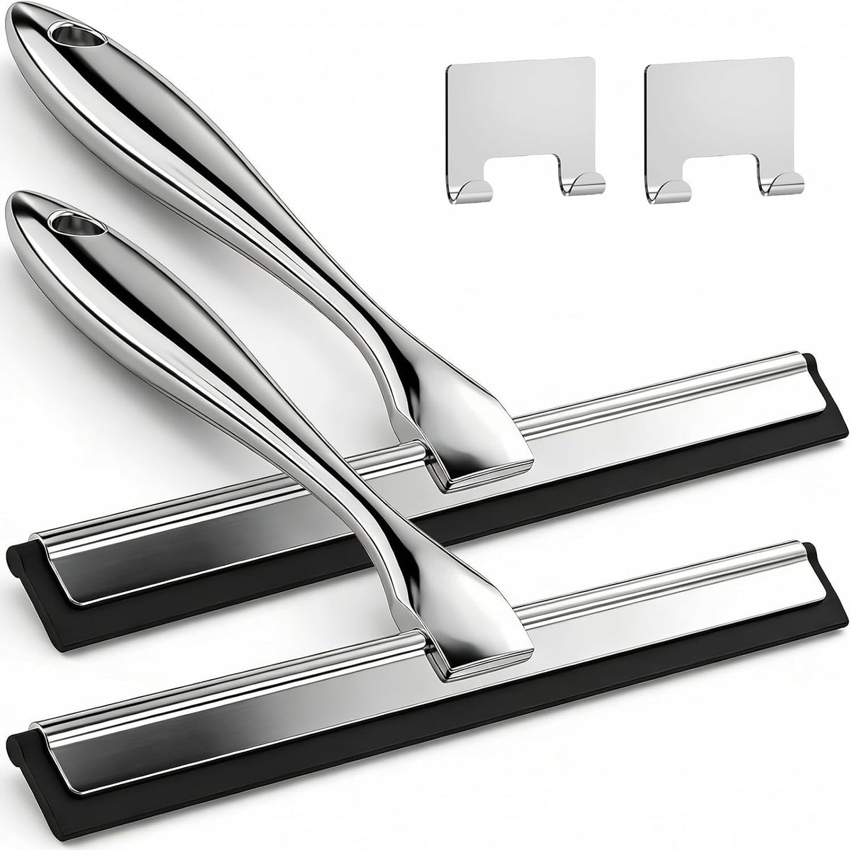 ALFLOD 2pcs Shower Squeegee for Glass Doors with Adhesive Hanging Hook Set