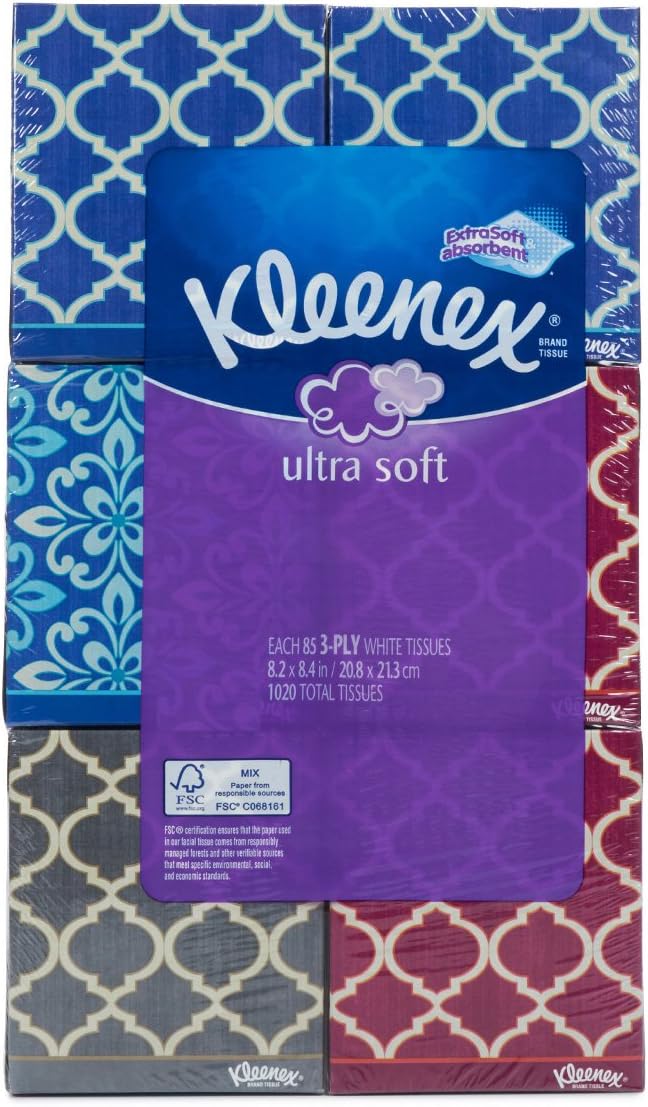 Kleenex Ultra Soft Facial Tissues, 8 Flat Boxes, 120 Tissues per Box (960 Total Tissues)