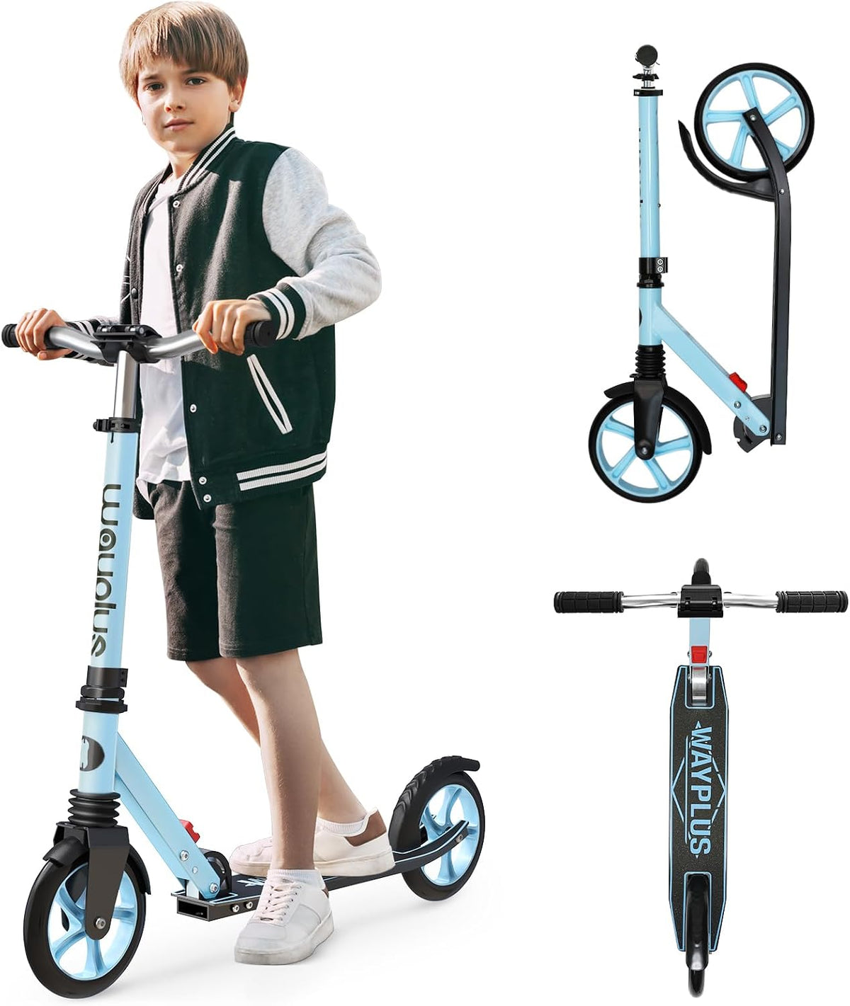 WAYPLUS Kick Scooter for Ages 6+,Kid,Teens & Adults.8 Big Wheels,240lb