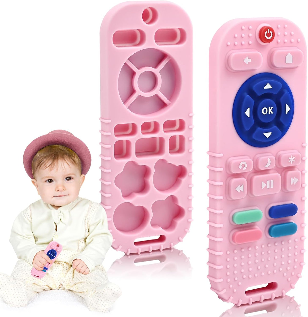 Teething Relief Teethers Toys for Babies 3-6-12 Months Gifts, Food Grade Silicone Sensory Baby Remote Control Teether Bath Toy for Newborn Infant Boy Girl Autism Birthday Christmas Gift, Black