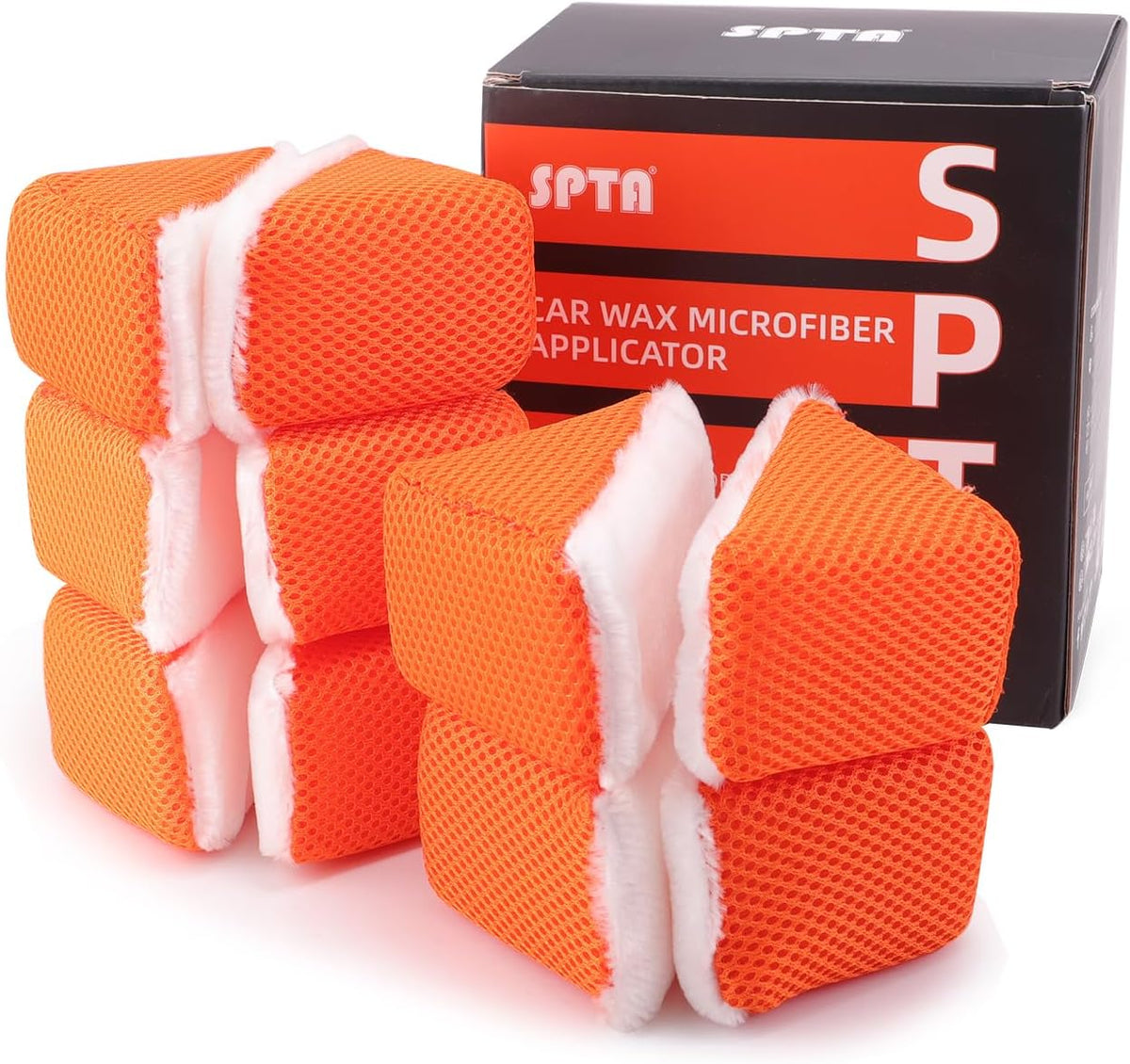 SPTA Car Interior Scrubbing Sponge, 8Pcs Scrub Ninja, Microfiber Car Wax Applicator, Car Wash Sponges for Car, Boat, Wood, Marble and Motorcycle, 6in x 3.3in x 0.8in