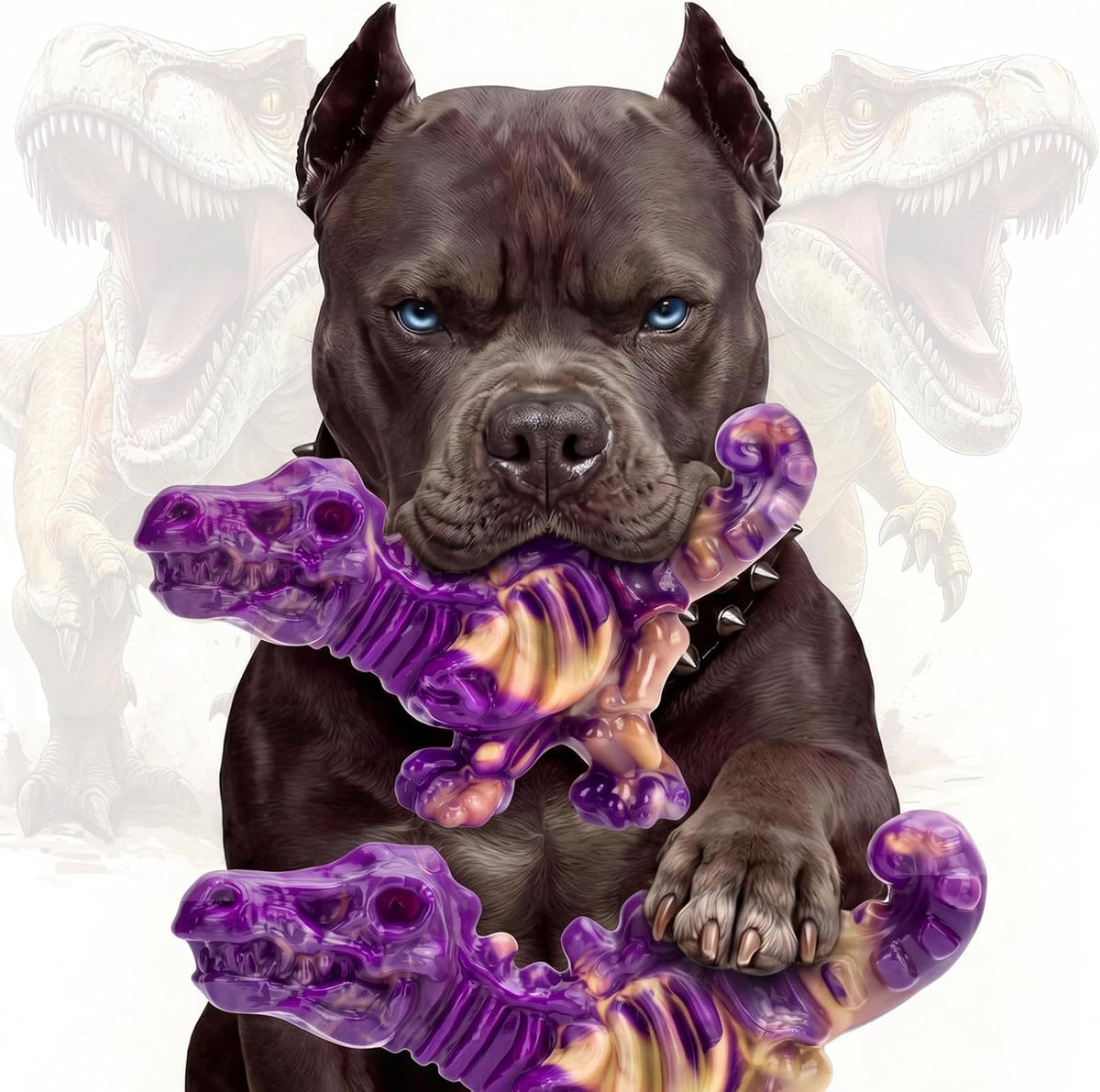 DinoBone 2-Pack Tough Dog Chew Toys for Aggressive Chewers, Rock-Hard Nylon | Bacon Flavor Bones for Large Dogs 20–90 Lb, Designed for Power Chewers and Helps Redirect Destructive Chewing, Amber Color