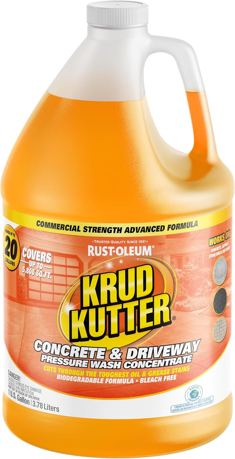 Krud Kutter Concrete & Driveway Pressure Washer Concentrate & Manual Use Cleaner | Cuts Through The Toughest Oil & Grease Stains From Concrete, Asphalt, Stone, Brick, Pavement and More | 1 Gallon